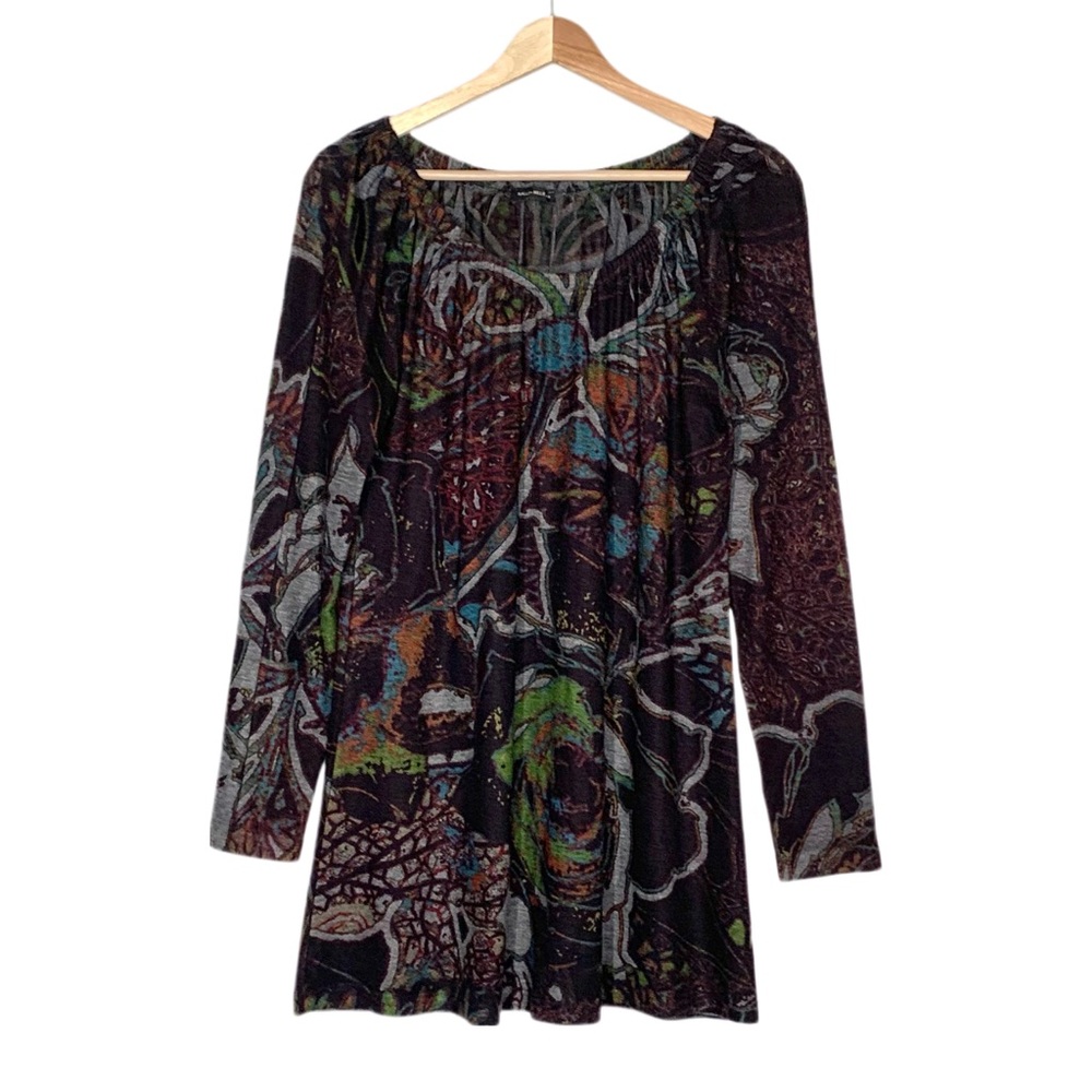 Nally & Millie Women’s Multicolor Tunic Top Size Large Long Sleeve Scoop Neck
